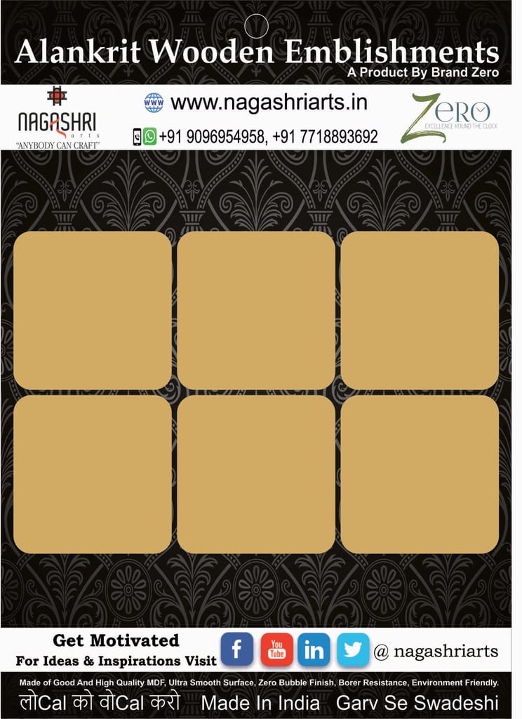 Brand Zero Square Coaster - 3.8 Inches - Pack of 6 Pcs