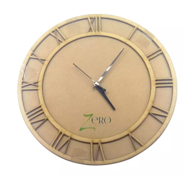 Brand Zero MDF Circular Clock With Roman Numbers - 8 Inches Diameter With 4 mm Base