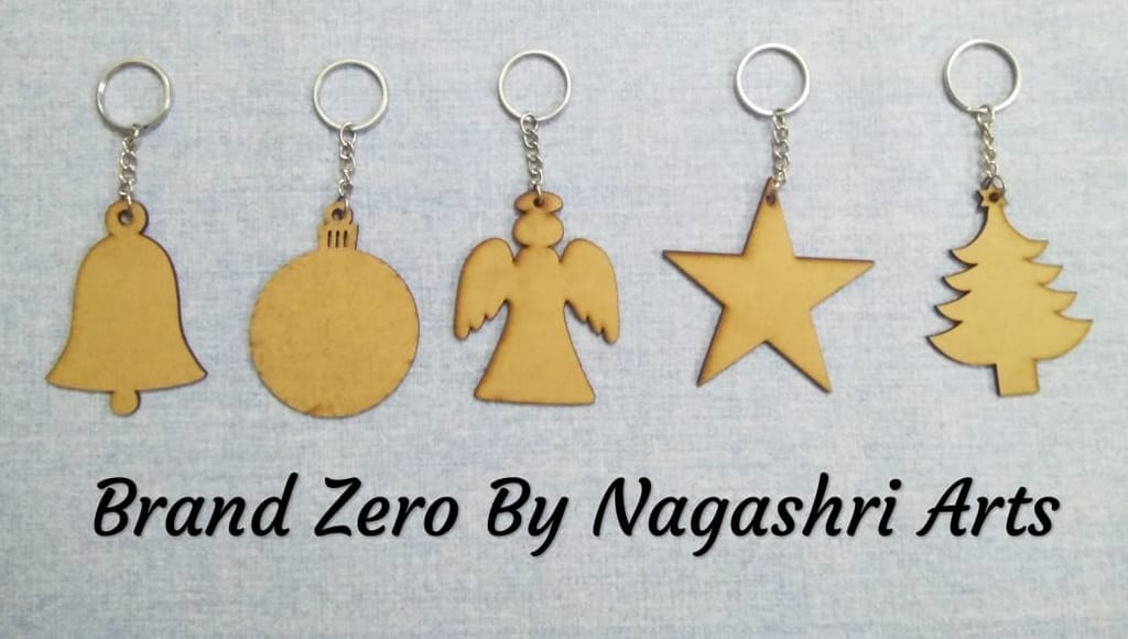 Brand Zero MDF Key Chain Mix Design 2 - Combo Of 5 Pcs - Select Your preferred Size & Thickness