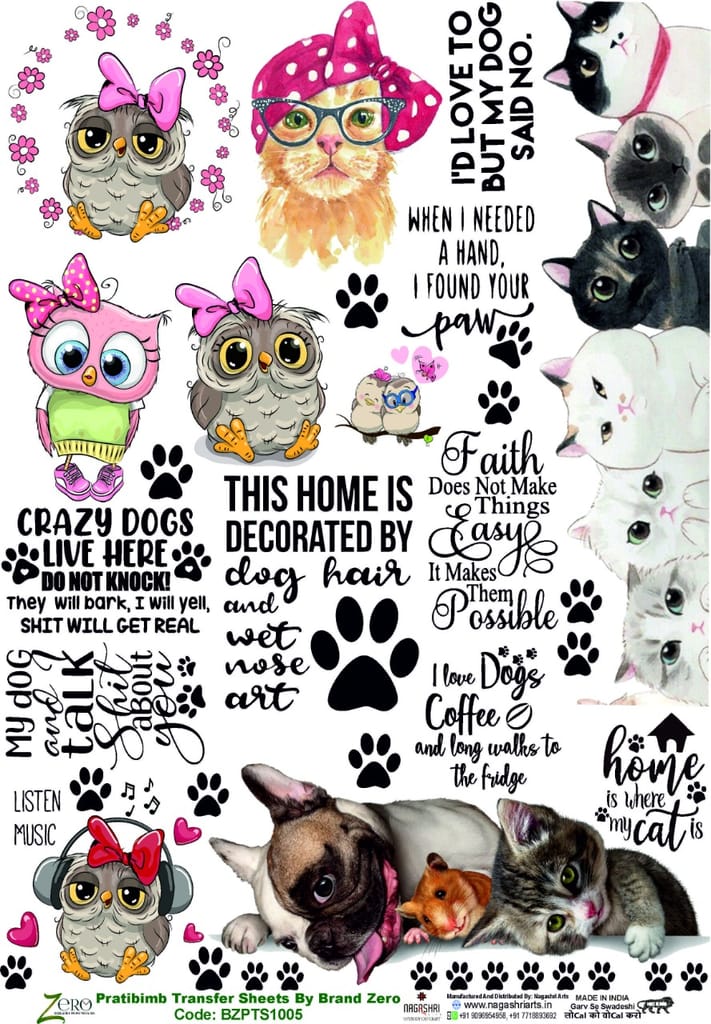 Brand Zero Pratibimb Transfer Sheets - BZPTS1005-Crazy Pets