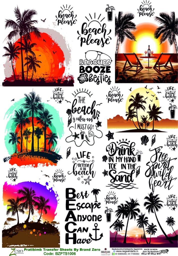 Brand Zero Pratibimb Transfer Sheets - BZPTS1006-Beach Love