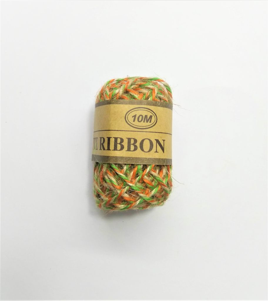 Tricolor Jute Twine String 10 Meter Roll - Natural Orange Green 3 Ply - 2mm Diameter