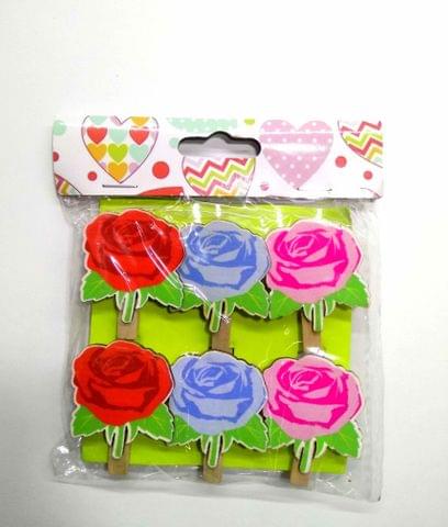 Wooden Photo Clips - Roses- 6 Pcs Set