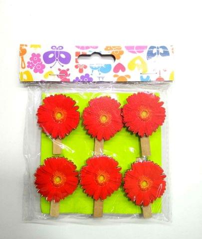 Wooden Photo Clips - Flowers- 6 Pcs Set